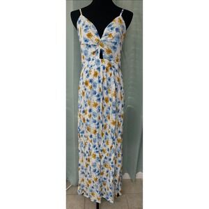 Cupshe Women's White Blue Yellow Floral Twist Cutout Back Tie Maxi Dress XL